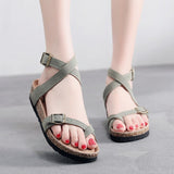 2023 New Summer Women Cork Sandals Gladiator Beach Buckle Strap Solid Casual Outside Sandalias