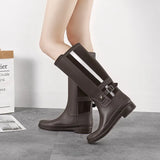 Rainboots Women Knee-High Water Boots Buckle Long Tube High-grade Waterproof Shoes Womens Rubber PVC Rain Boots