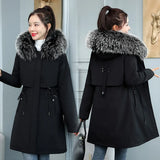 2021 Fashion Long Winter Coat Women Clothing Wool Liner Hooded Parkas Slim With Fur Collar Warm Winter Jacket