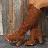Breakj New Large-Size Female Boots Coarse And Velvet Over The Knee Brown Round Head Long-Sleeve