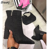 Brand Design Spring Autumn Ladies Ankle Boots Green Pointed Toe Roman Boots Denim Square Heel Side Zipper Sexy Women