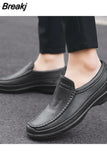 Men Casual Leather Shoes Waterproof Non-slip Chef Shoes Large Size Oil-proof Fashion Loafers Slip-on Kitchen Restaurant