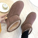 Women's Short-Tube Snow Boot Plush Warm Women Shoes Suede Round-Toe Flat Heel Ankle Boots botines mujer 2021