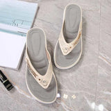 Women Outside Slippers Summer Mature Wedges Flip Flops Fashion Metal Button Platform Sandals Casual Lady Slides Beach