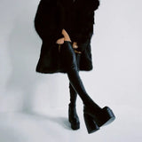 Thick Heels Elastic Micro Knee High Boots For Women Punk Style Autumn Winter Chunky Platform High Boots Party Shoes