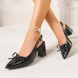 Breakj New Baot French Leather Tip Bows Coarse Heel High Heels Sexy Back Empty With Cold