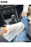 Thick Sole Vulcanized Sneakers Flats 2023 Fall Fashion White Running Shoes High Heels Platform Women's Shoes
