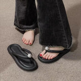 Pearl Soft Flip Flops for Women 2023 Summer Clip Toe Platform Pillow Slides Woman Light Non Slip Beach Slippers