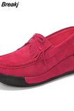 Autumn Women Faux Suede Wedges Lace-Up Loafers Platform Sewing Casual Ladies Moccasins Flats Footwear Chaussures