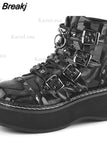 Design Cool Block Great Quality Gothic Style Woman Boots Fashion Chunky Platform Cosy Woman Shoes Ankle Boots Big Size