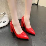 Chunky Heels Patent Leather Female 10cm High Heel Colorful Pumps Women's Shoes Pointed Toe Sexy Shoes Plus Size