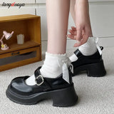 43 Platform Heels Mary Jane Shoes Simple Lolita Shoes Black Platform Shoes Student College Sweet Medium Heel Women's