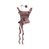 Real Shoot French Retro Irregular Lotus With Chest Cushions With Ribbon Sling Vest Summer Chiffon Top