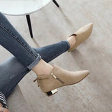 Ankle Boots Suede Booties Elegant with Low Heels Black Footwear Pointed Toe Short Shoes for Women New In Comfortable