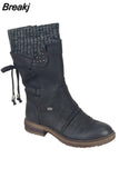 Women's Boots Winter 2023 Side Zipper Snow Boots Lace Up Women Shoes Plus Size 43 Knitting Retro Ankle Boots Botas De
