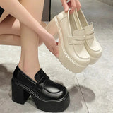 Black White Chunky Platform Loafers Women 2023 Autumn Thick High Heel Pumps Woman Slip On Pu Leather Goth Shoes