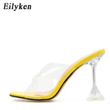 Green Orange PVC Transparent Crystal Spike High Heels Jelly Woman Slippers Street Style Open Toe Sandals Slides