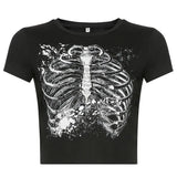 Harajuku Punk Black Cropped Tshirt Women Summer Short Sleeve T Shirt Ladies Basic Printed Fashion Tee Shirt