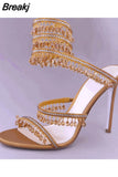 Crystal Ankle Strap Women's Sandals Peep Toe High Heels Shoes Summer Gladiator Sandals Women Luxury Designer