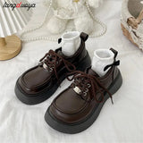 Platform Oxfords Shoes for Women 2024 spring Non Slip Lace Up Flats Woman Thick Bottom Patent Leather Gothic