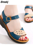 Flat Sandals Woman Aged Leather Soft Bottom Mixed Colors Sandal Platforms Comfortable Heel Shoe New Summer Mother