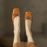 Shoes Retro Square Toe Leather Loafers for Women 2024 New Spring Fashion Elegant Metal Buckle Female Pumps Zapatos