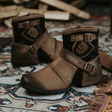 Knight Boots Men's Autumn Large Size Ankle Boots Round Head Metal Buckle Hiking Desert Western Boots Botas