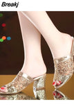 Summer Sandals 2023 Open Toe Sandal Lace Dress Shoes Women’s High Heels Sandals Square Heeled Pumps Ladies