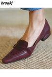 Shoes Women Suede Leather Pointed Toe Slip-on Shoes Vintage Patchwork Female Flats Casual Women's Loafers