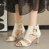 Breakj Large Code 42 Sexy Belt Buckle Fish Mouth High Heels Female Sheeled Hollow Sandals After Zipper Small Cool