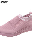 Stripe Knitted Socks Sneakers Women 2023 Spring Summer Slip on Flats Shoes Woman Plus Size Breathable Mesh Running