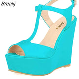 Women Wedge Sandals 2023 Peep Toe Buckle Shoes Woman Platform Canvas Wedges Fashion Summer Super High Heel