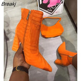 Brand Design Spring Autumn Ladies Ankle Boots Green Pointed Toe Roman Boots Denim Square Heel Side Zipper Sexy Women