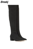 Winter Women Over-the-knee Boots Round Toe Mid-heel Faux Side Zipper Plush Botas Mujer Classics Suede Thigh High