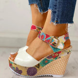 Leisure print bohemia Wedges Women Shoes sandal 2023 Summer Sandals hook&loop Platform High Heels Shoes