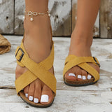 Cross Strap Red Flat Slippers for Women Plus Size 43 Non Slip Cork Sandals Woman 2023 Summer Platform Beach Flip