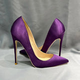 Solid Purple Satin Silk Women Pointy Toe High Heel Wedding Bridal Shoes Elegant Ladies Slip On Stiletto Pumps