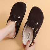 2023 New Buckle Cork Slipper Casual Women Solid Color Plush Inside Outside Non-slip Closed Toe