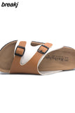2023 New Summer Men Beach Cork Slippers Casual Double Buckle Clogs Outside Non-slip Water Slides