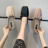 Women Slipper Square Toe Loafer Fabric Closed Toe Pleated Slip-on Slides Woman Sandals Slides flat Mules
