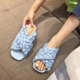 Women Summer Slides Female Shoes Rubber Flip Flops Cross-Tied Big Size 2023 Hawaiian Flat Rome Basic PU Fabric Flat