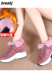 Women's Winter Sneakers Winter Boots Women Platform Sneakers Plush Casual Shoes Woman High Heels Black Ladies