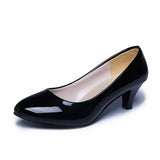 Breakj High Heel Single Shoes Women's Low-Heeled Fashion Tip Shoes 5CM Coarse Heel Casual Leather Shoes Low Heel Work Performance