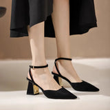 Summer New Pointed Fashion One Line Buckle Style Shallow Mouth Sandals Women's Comfortable Banquet Shoes