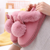 and Women Couple Winter Warm Slippers Female Rabbit Pattern Non-Slip Thicken Indoor Home Plush Slippers Cotton