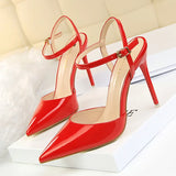 Breakj Simple Thin Heel Ultra High Heel Shallow Pointed Patent Leather Sexy Nightclub Show Thin A Word With Female