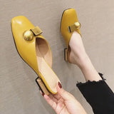 Mules Summer Outside Shoes for Women 2023 Low Heel Woman Slippers Off White Sandals Leather Natural Skin Normal B Sale