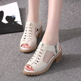 New Women's Square Heel Summer Shoes Leather Zip Gladiator Sandals Medium Heel Zip Platform Sandals High Heels