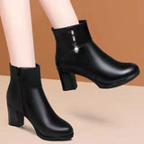 New Fashion Short Boots Women's Side Zipper High Heel Short Tube And Velvet Cotton Boots Warm Women's Leather Boots