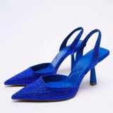 New Sandals Women's High-heeled Shoes Pointed Toe Back High-heeled Colorful Diamond Bright Women's